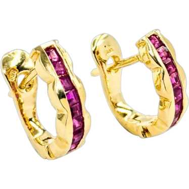 Elegant Ruby Hoop Earrings in 14k Yellow Gold