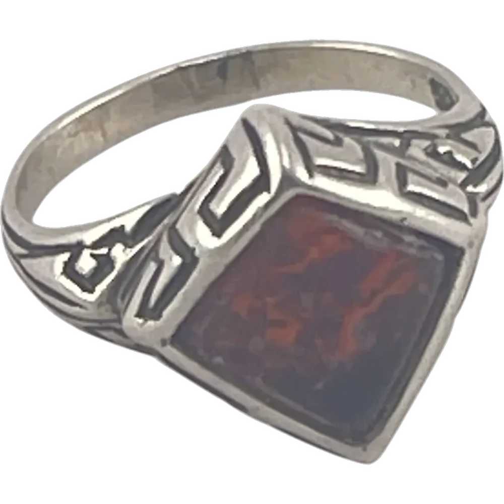 Vintage Sterling Silver Ring With Amber Gemstone … - image 1