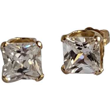 14K Gold Princess Cut Clear CZ Stud Earrings 6mm