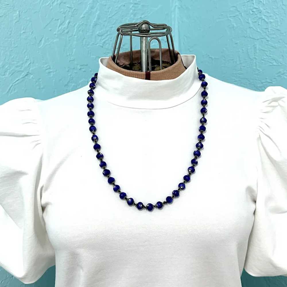 Vintage Cobalt Venetian Glass Bead Necklace - image 10