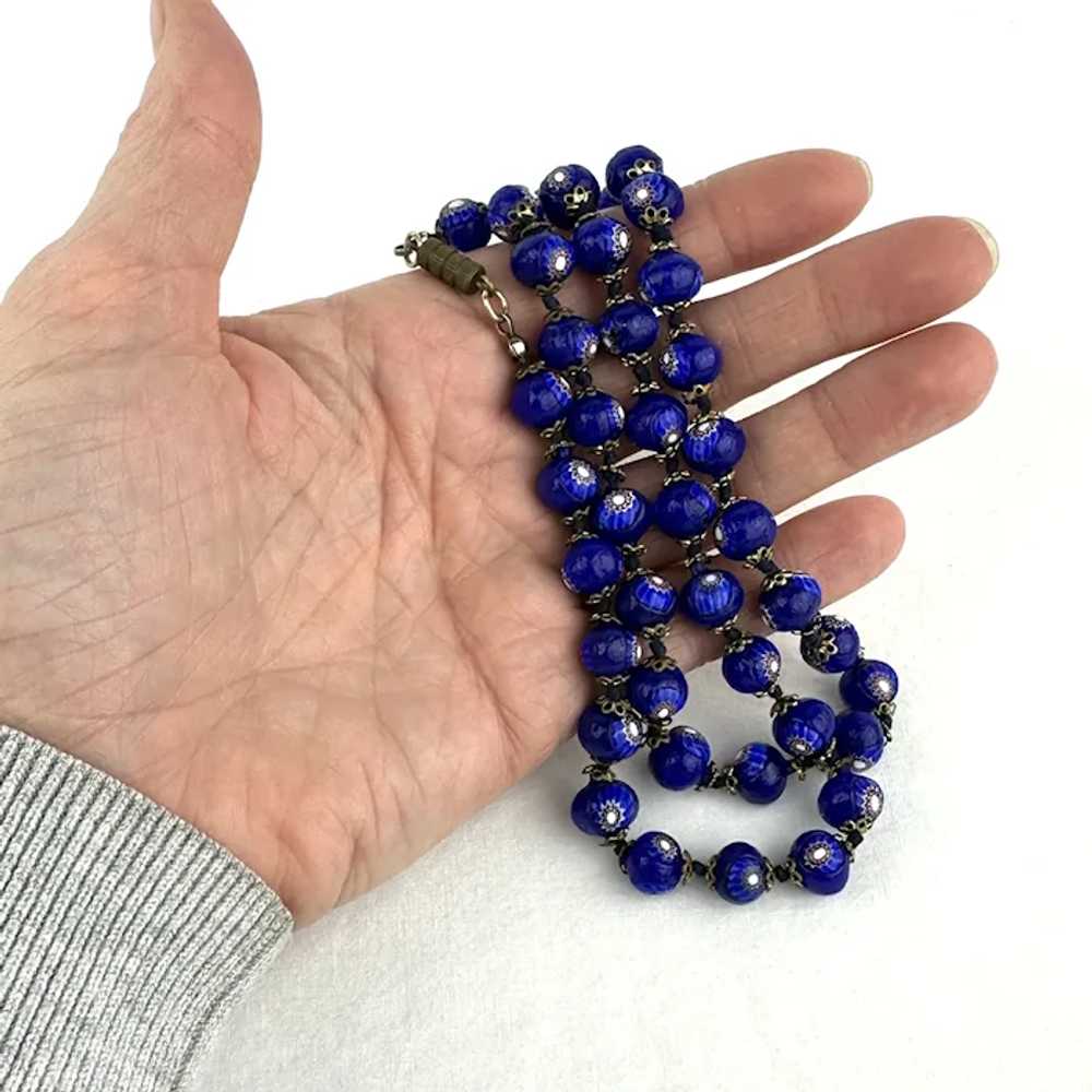 Vintage Cobalt Venetian Glass Bead Necklace - image 11