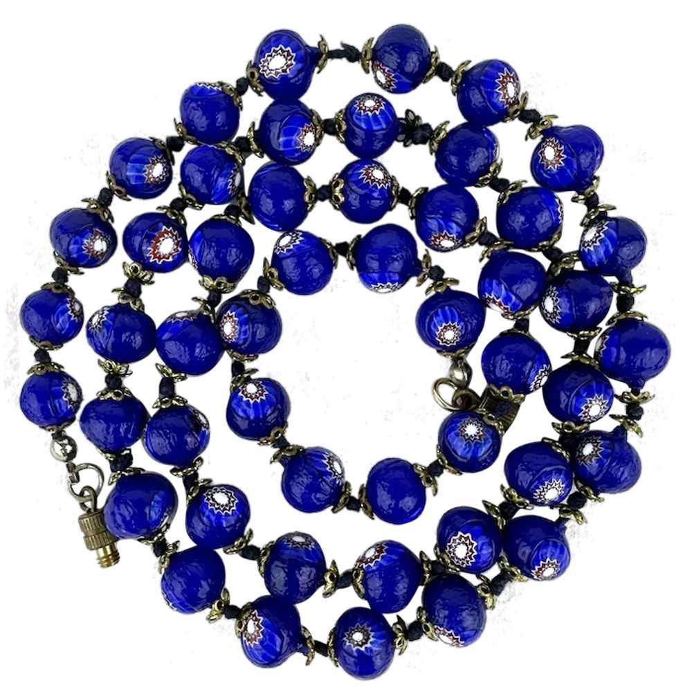 Vintage Cobalt Venetian Glass Bead Necklace - image 1