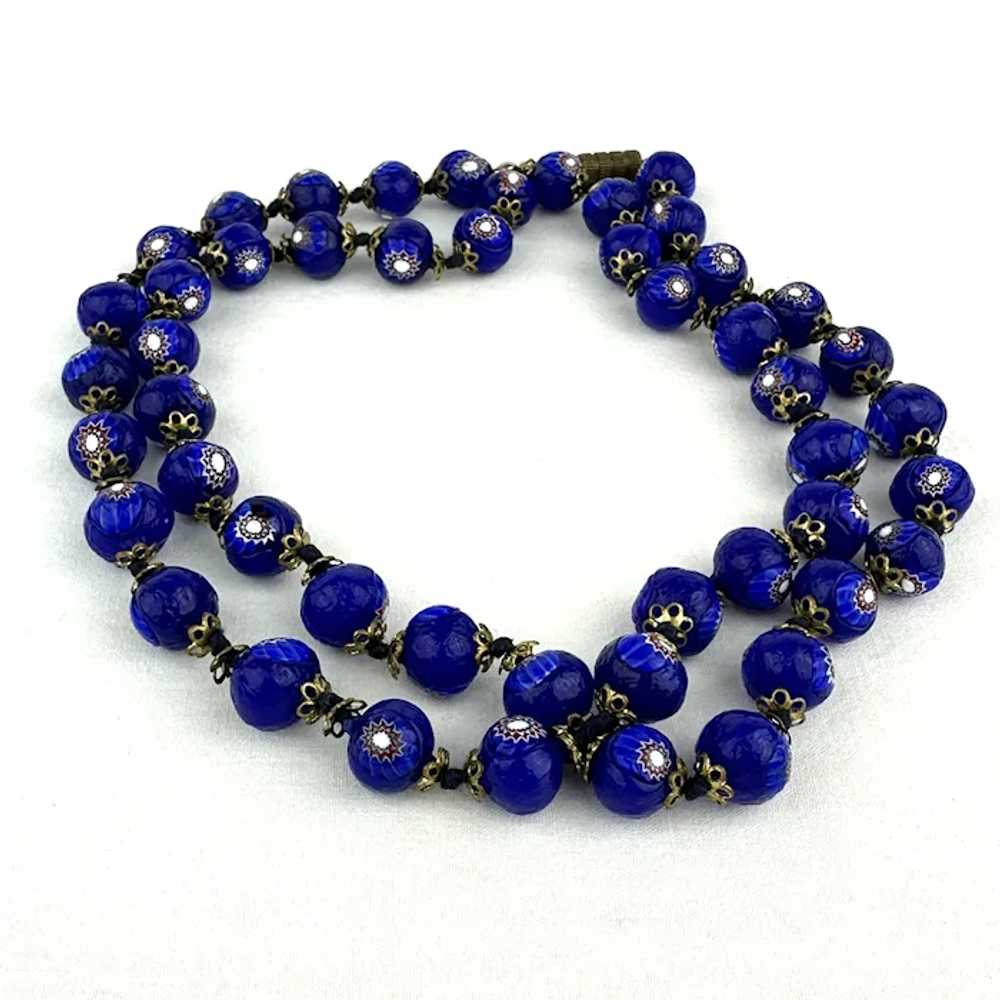 Vintage Cobalt Venetian Glass Bead Necklace - image 2