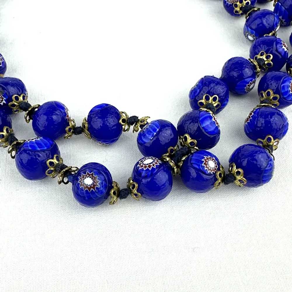 Vintage Cobalt Venetian Glass Bead Necklace - image 3