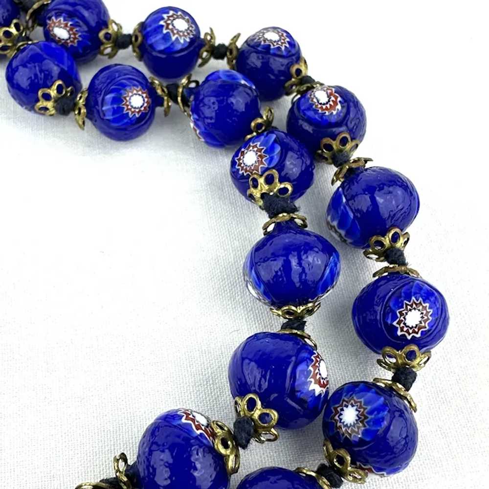 Vintage Cobalt Venetian Glass Bead Necklace - image 4