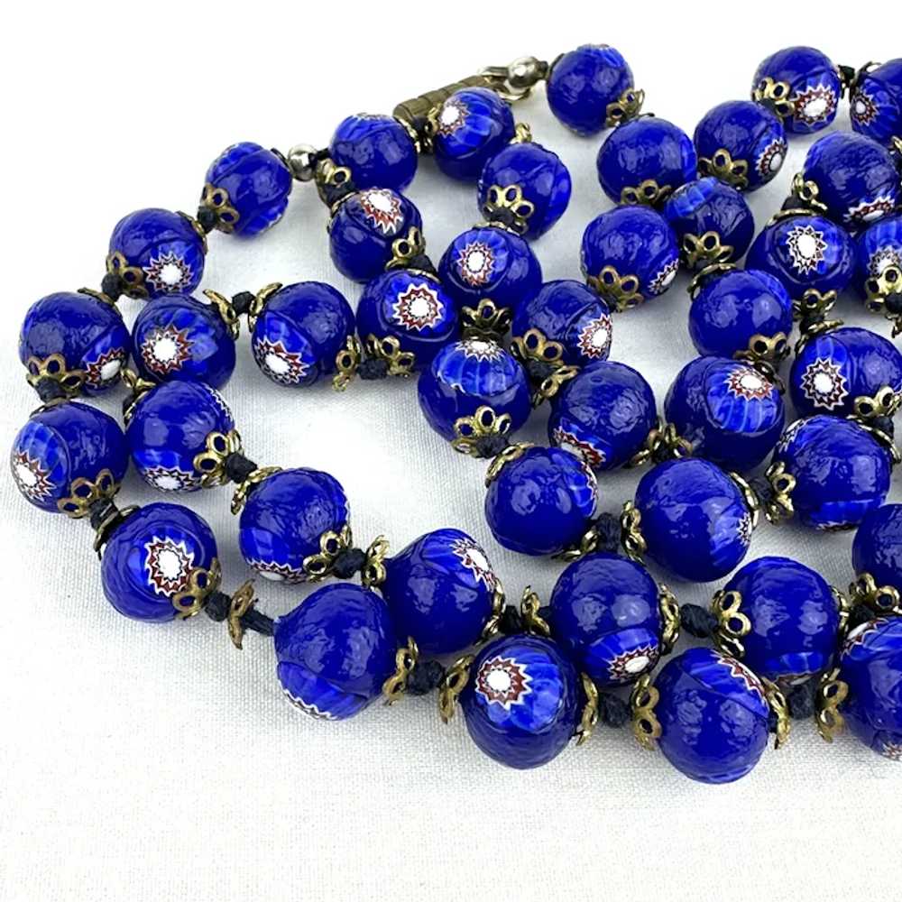 Vintage Cobalt Venetian Glass Bead Necklace - image 5