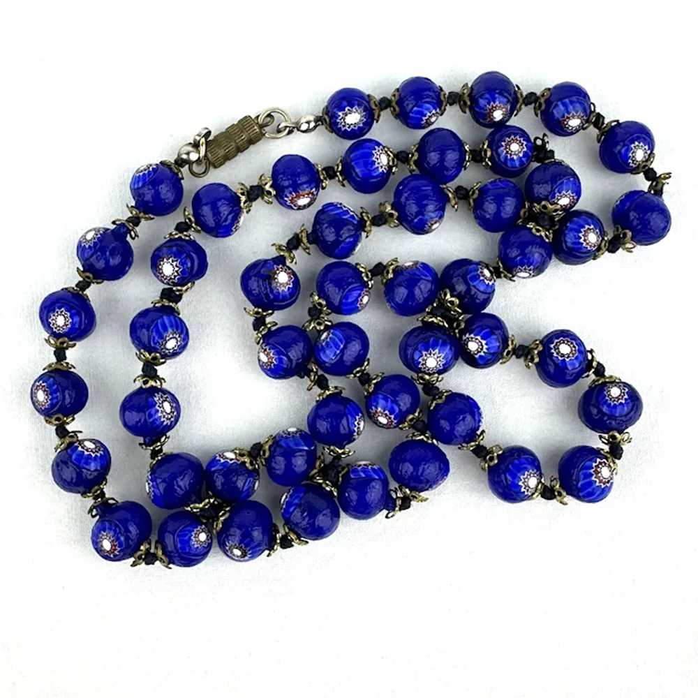 Vintage Cobalt Venetian Glass Bead Necklace - image 6