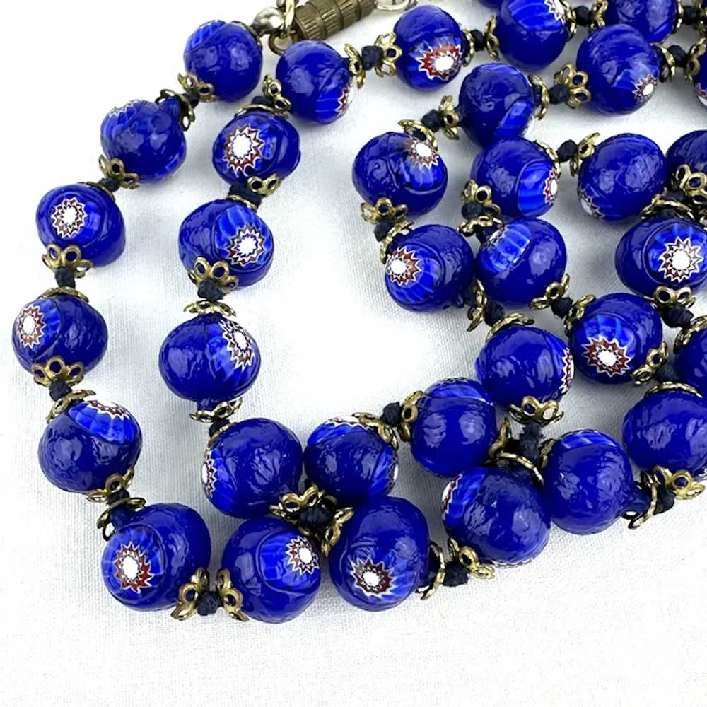 Vintage Cobalt Venetian Glass Bead Necklace - image 7