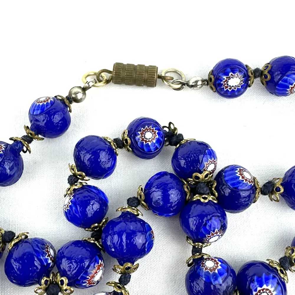 Vintage Cobalt Venetian Glass Bead Necklace - image 8