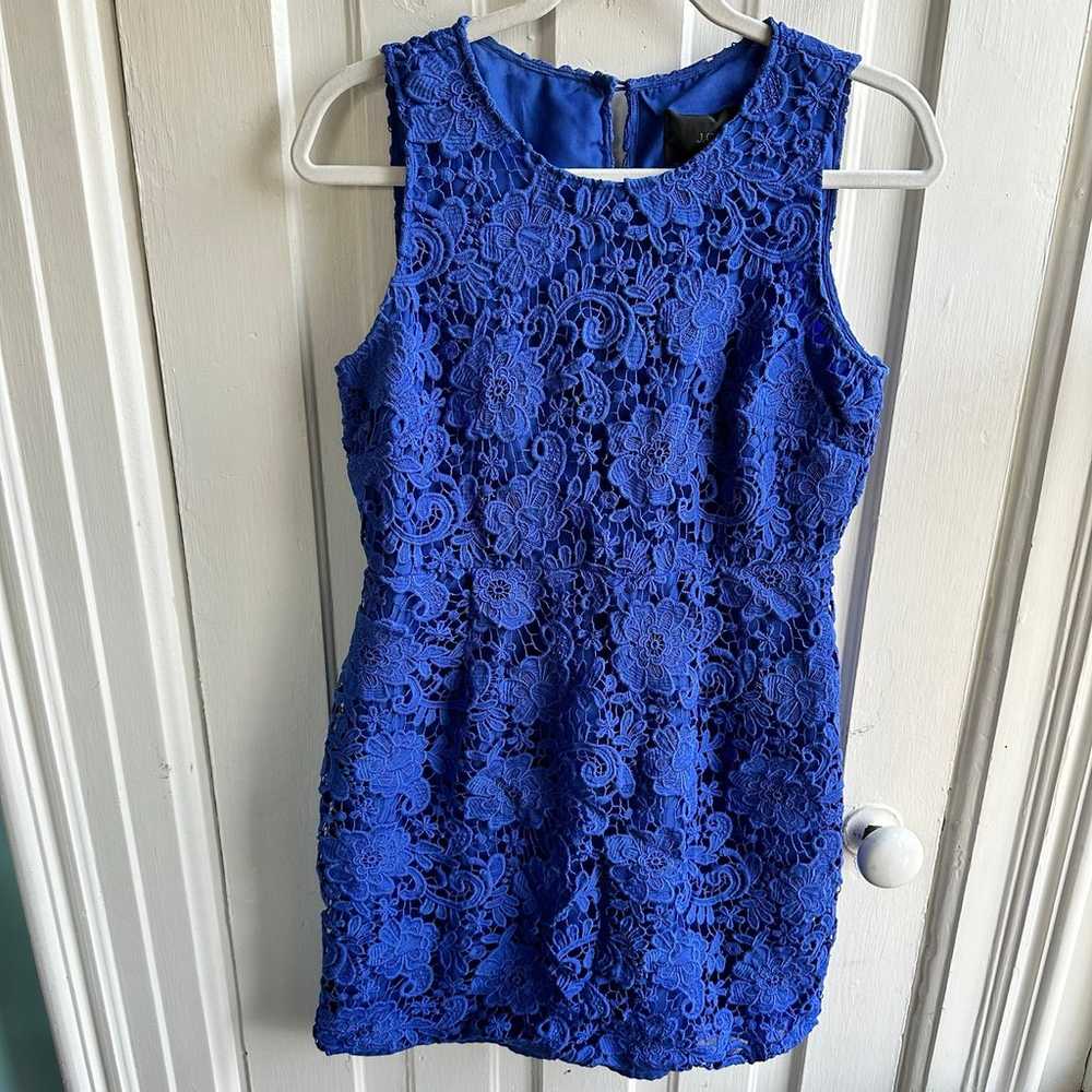 J Crew Floral Lace Sleeveless Sheath Dress Royal … - image 1