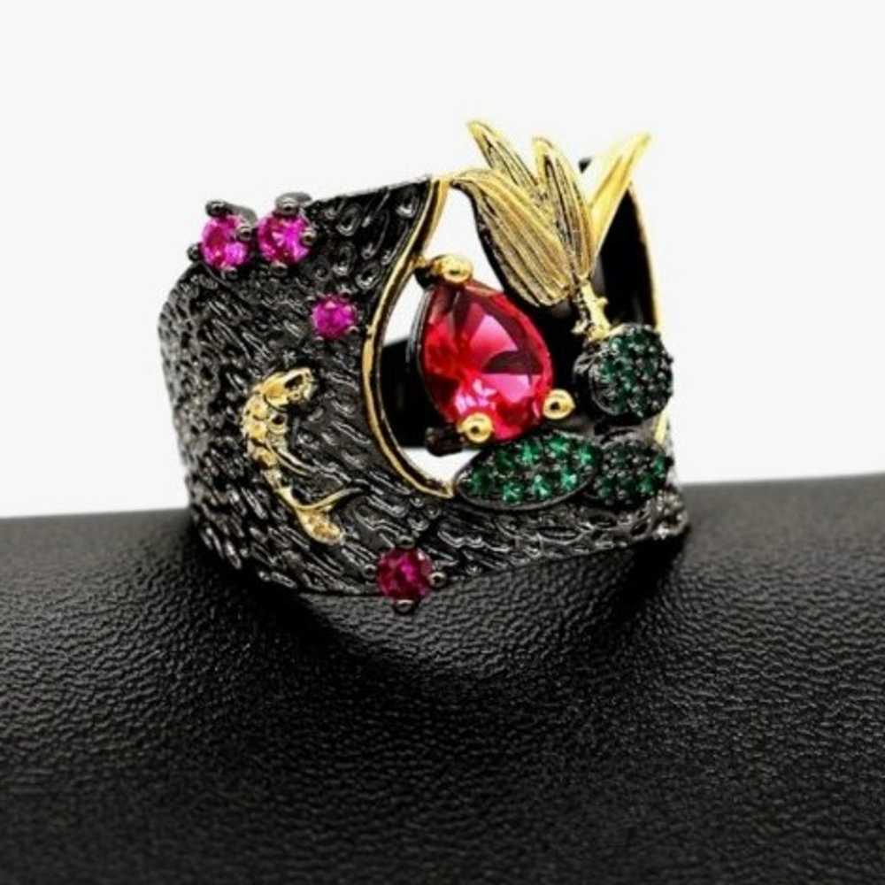 Vintage Wide Black Band Hollow Flower Statement C… - image 4