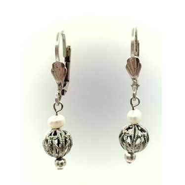 Sterling Silver Dangle Filigree Ball Vintage Earr… - image 1