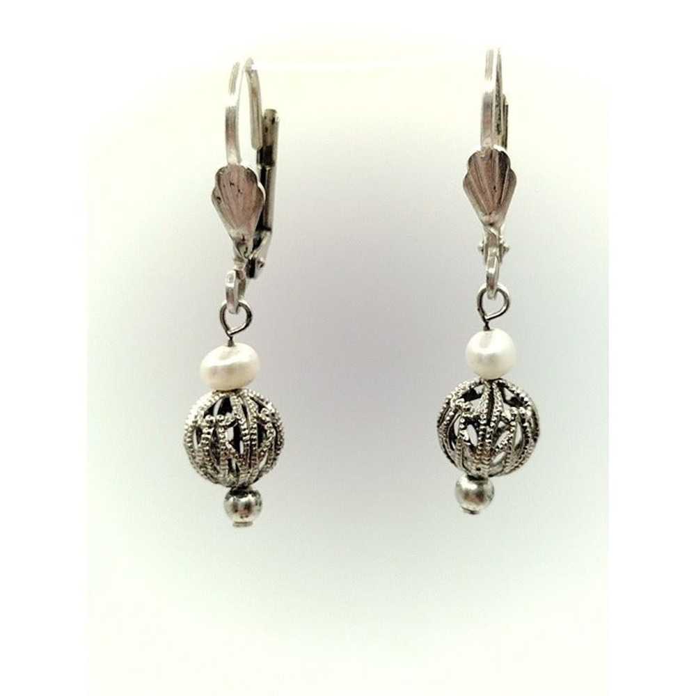 Sterling Silver Dangle Filigree Ball Vintage Earr… - image 2