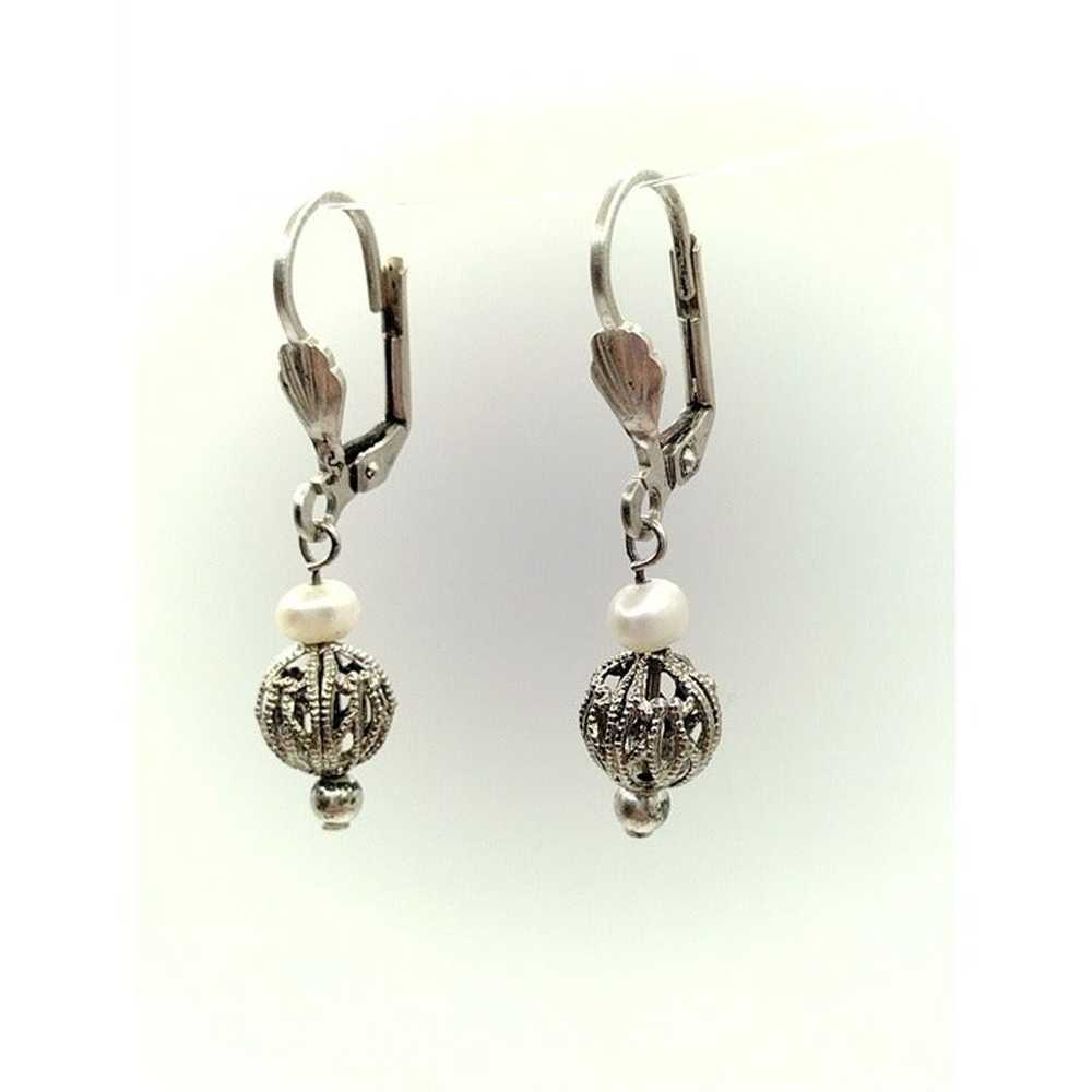 Sterling Silver Dangle Filigree Ball Vintage Earr… - image 3