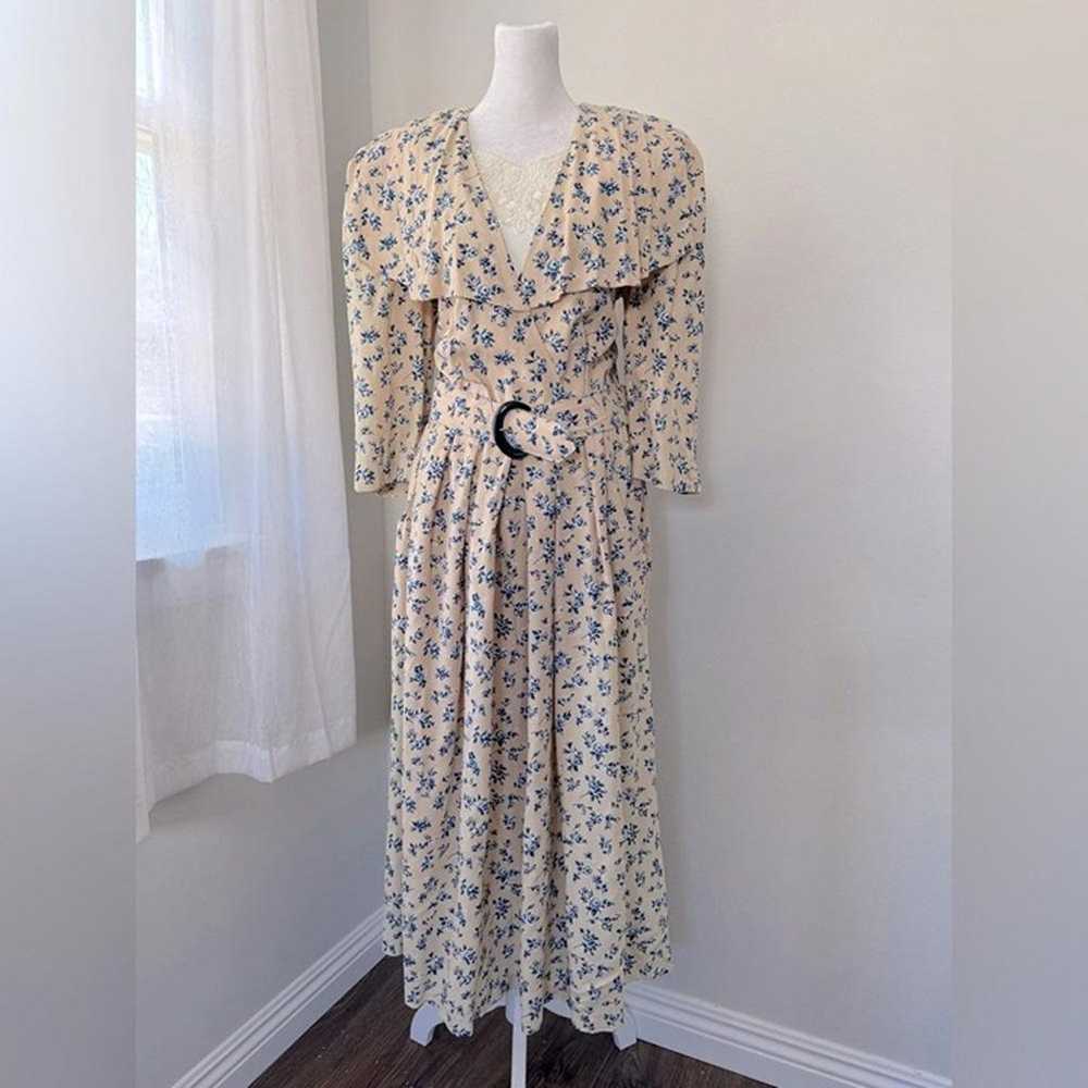 Vintage ‘90s SL Fashions Cream & Blue Floral Prin… - image 3