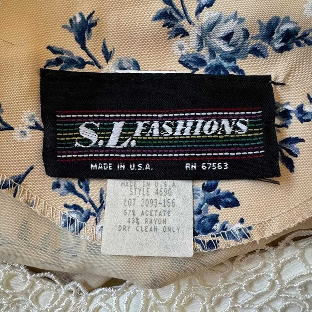 Vintage ‘90s SL Fashions Cream & Blue Floral Prin… - image 7