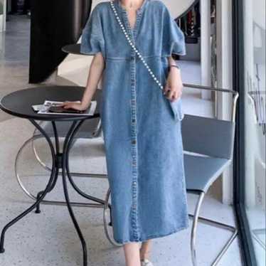 N.s Short Sleeve Denim Shirt Dress Short Sleeve L… - image 1