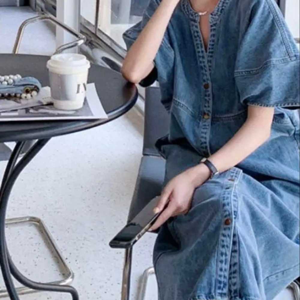 N.s Short Sleeve Denim Shirt Dress Short Sleeve L… - image 2