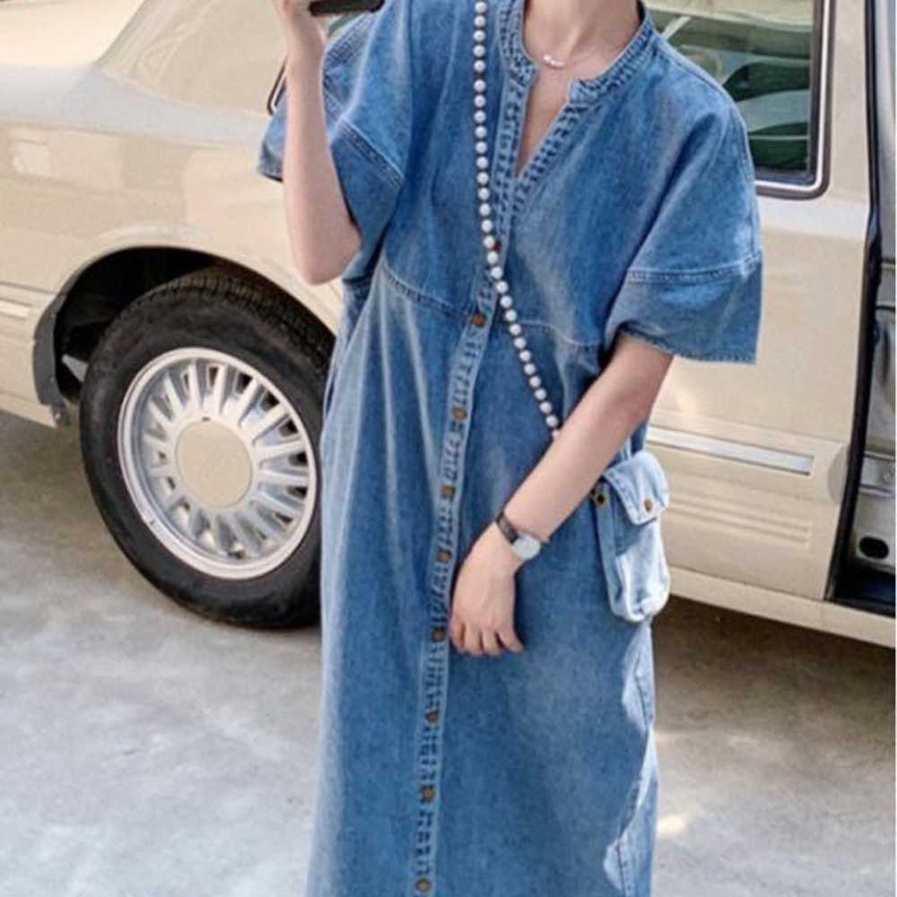 N.s Short Sleeve Denim Shirt Dress Short Sleeve L… - image 3