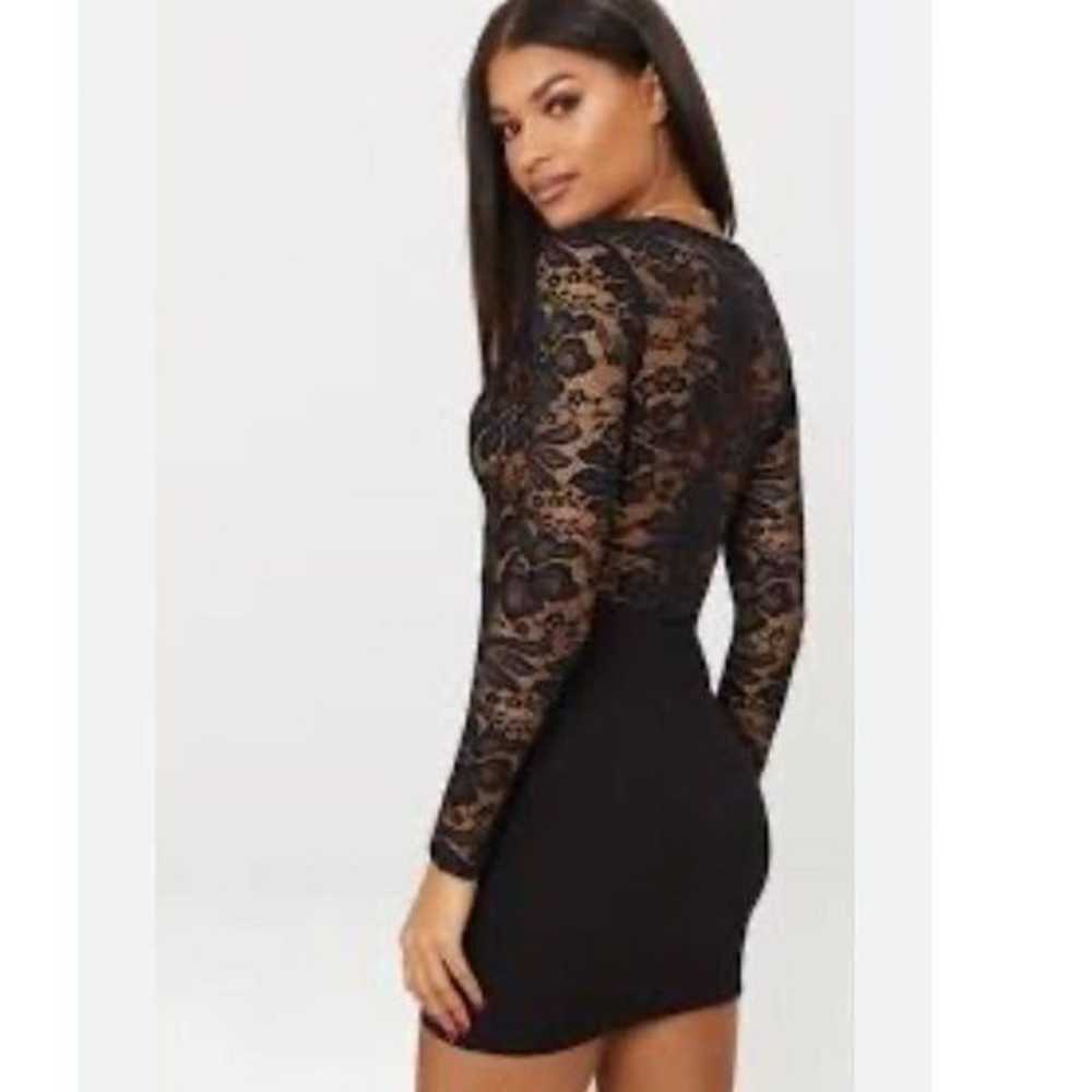 Black Lace Sleeve Sexy Mini Cocktail Dress Medium - image 2