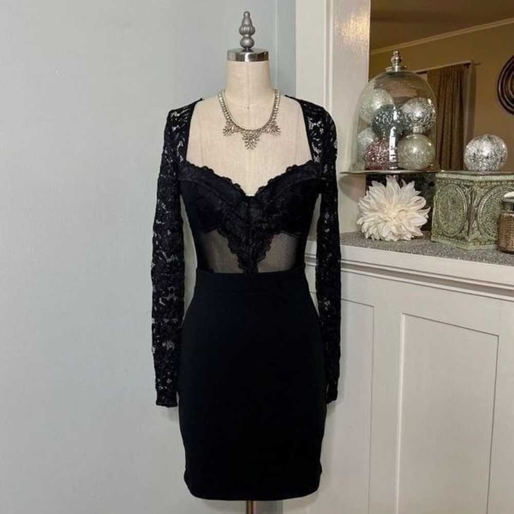 Black Lace Sleeve Sexy Mini Cocktail Dress Medium - image 3