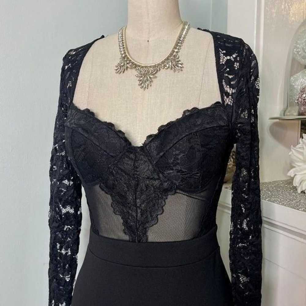 Black Lace Sleeve Sexy Mini Cocktail Dress Medium - image 6