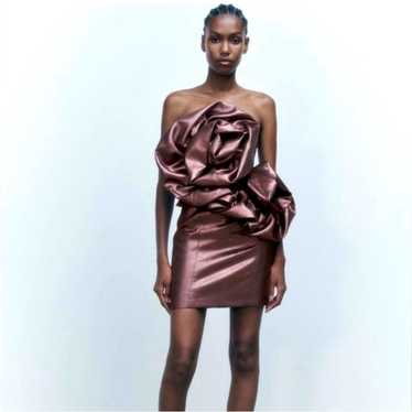 Zara Metallic Mini Dress Copper Bronze Strapless … - image 1