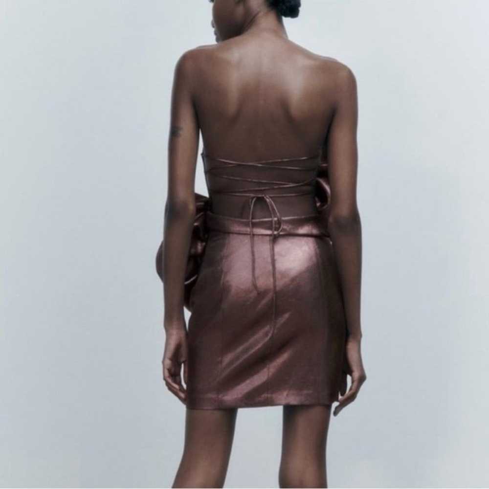 Zara Metallic Mini Dress Copper Bronze Strapless … - image 4