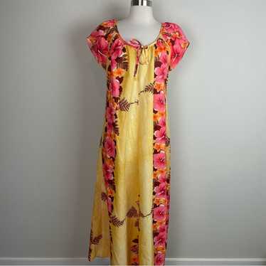 Hilo Hattie Yellow Floral Short Sleeve Maxi Dress… - image 1