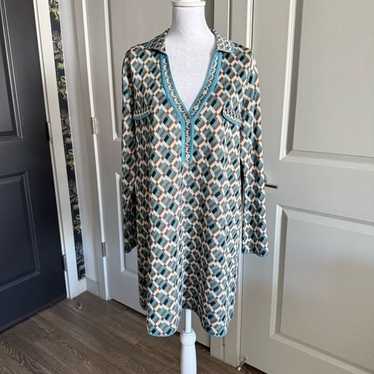 Zara Metallic Retro Geo Print Collared Sweater Dr… - image 1