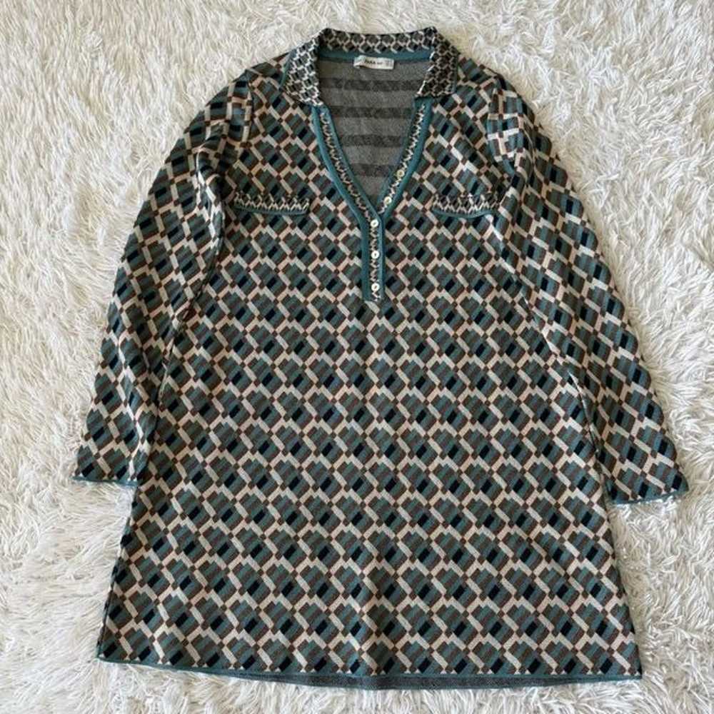 Zara Metallic Retro Geo Print Collared Sweater Dr… - image 5