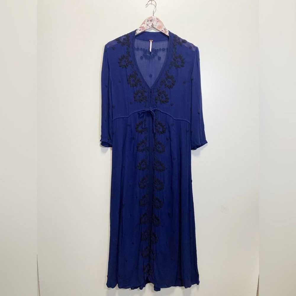 FREE PEOPLE Fable Navy Blue Midi Dress Small Embr… - image 2