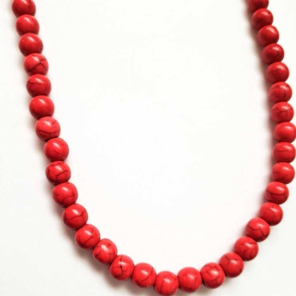 Vintage Red Howlite Necklace Hand Knotted 8mm Bea… - image 1