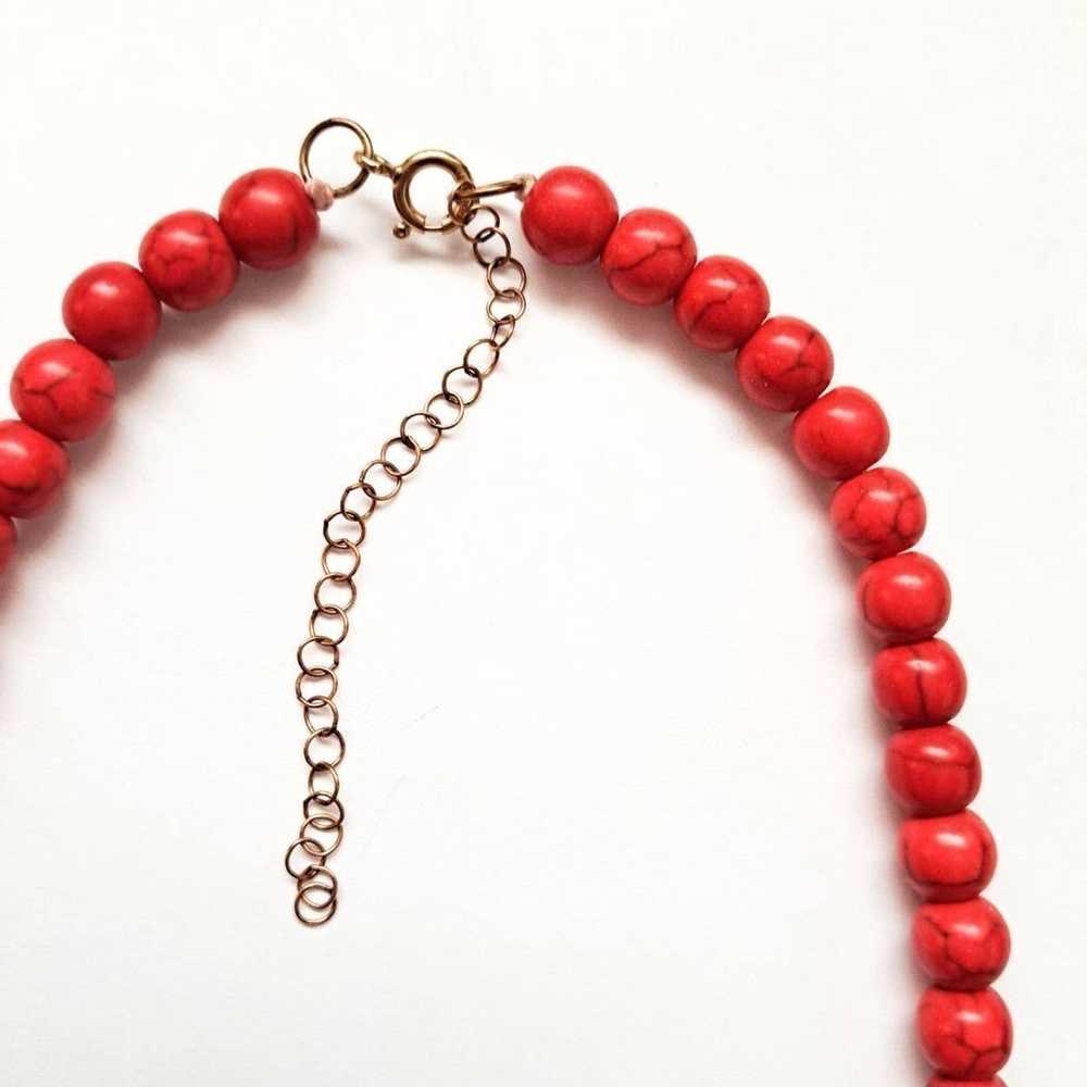 Vintage Red Howlite Necklace Hand Knotted 8mm Bea… - image 5