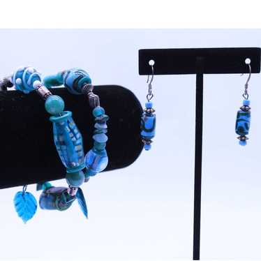 Aqua Teal Lampwork Glass Bead Jewelry Set Earrings