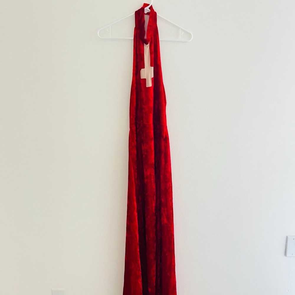 Yandy Red Velvet Inverted Cross Halter Maxi Dress… - image 1