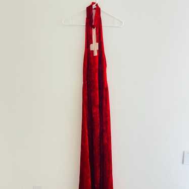 Yandy Red Velvet Inverted Cross Halter Maxi Dress… - image 1