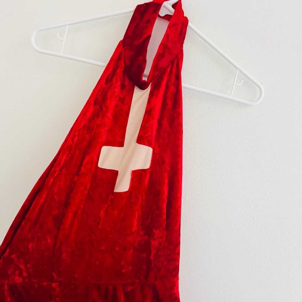 Yandy Red Velvet Inverted Cross Halter Maxi Dress… - image 2