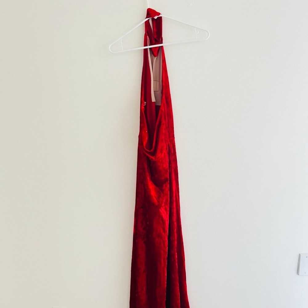 Yandy Red Velvet Inverted Cross Halter Maxi Dress… - image 4