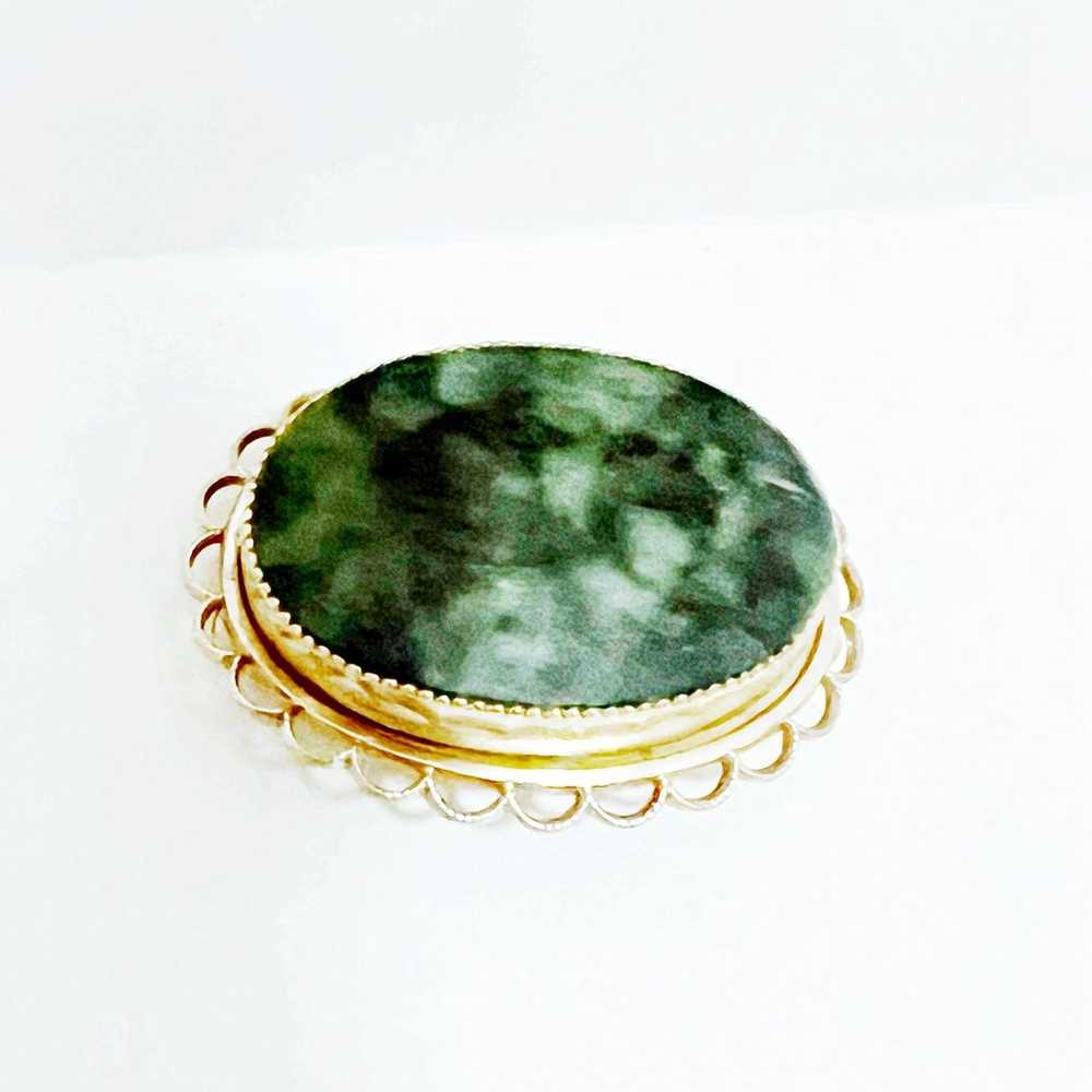 Vintage green agate stone brooch pin pendant - image 1