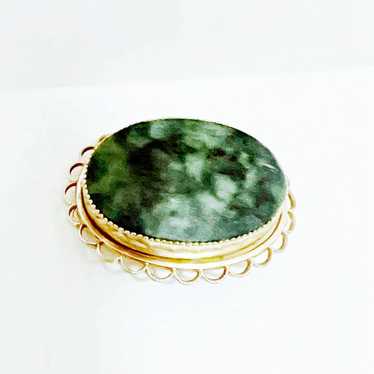 Vintage green agate stone brooch pin pendant - image 1