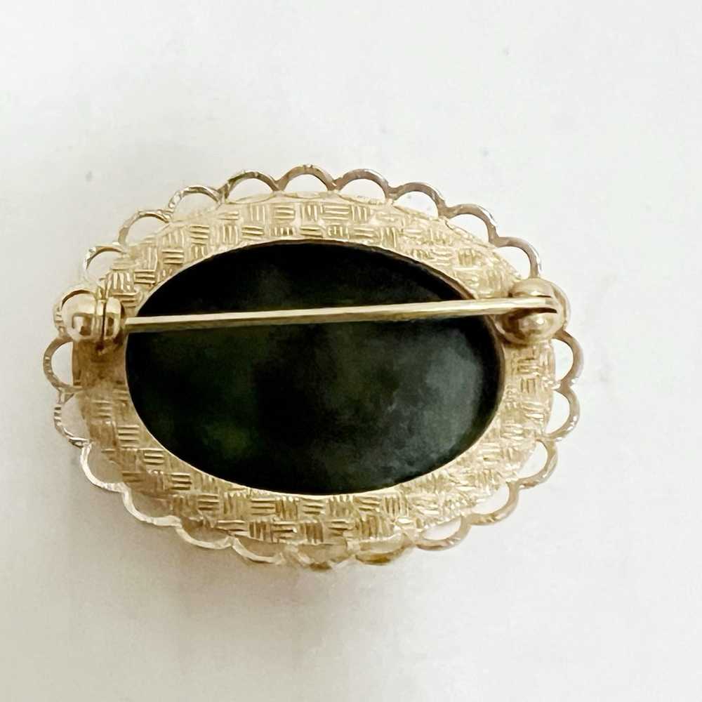 Vintage green agate stone brooch pin pendant - image 2