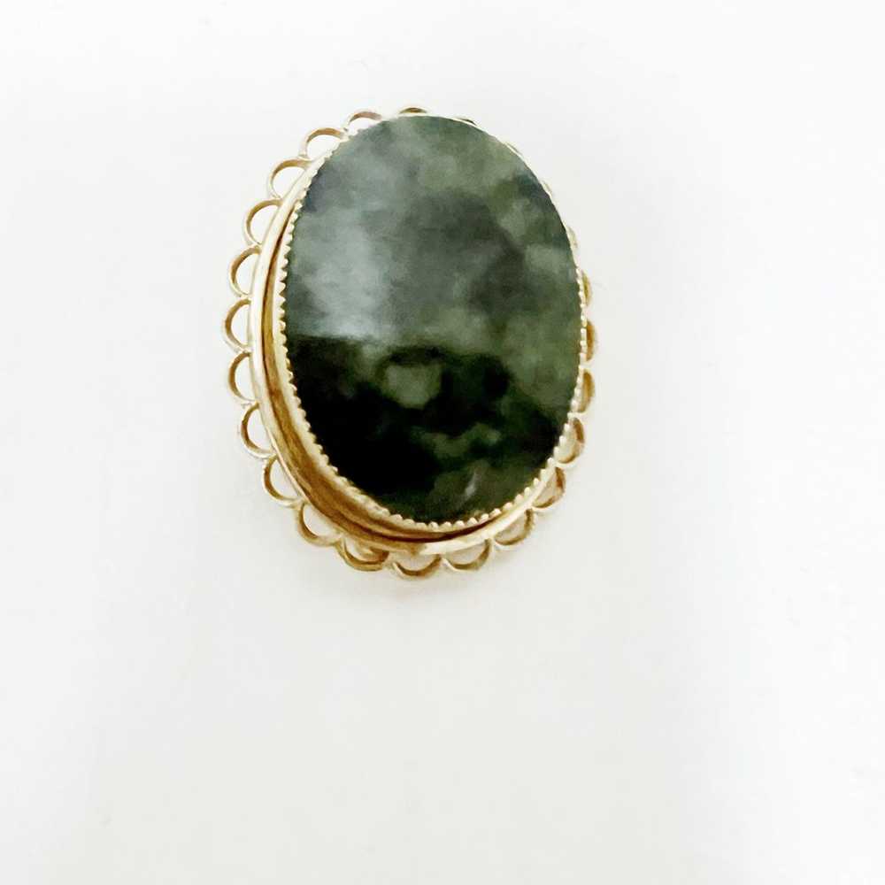 Vintage green agate stone brooch pin pendant - image 3