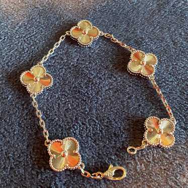 Solid 925 Silver Carnelian Flower offers Clover Bracelet 18K Gold Plated 5 Motif