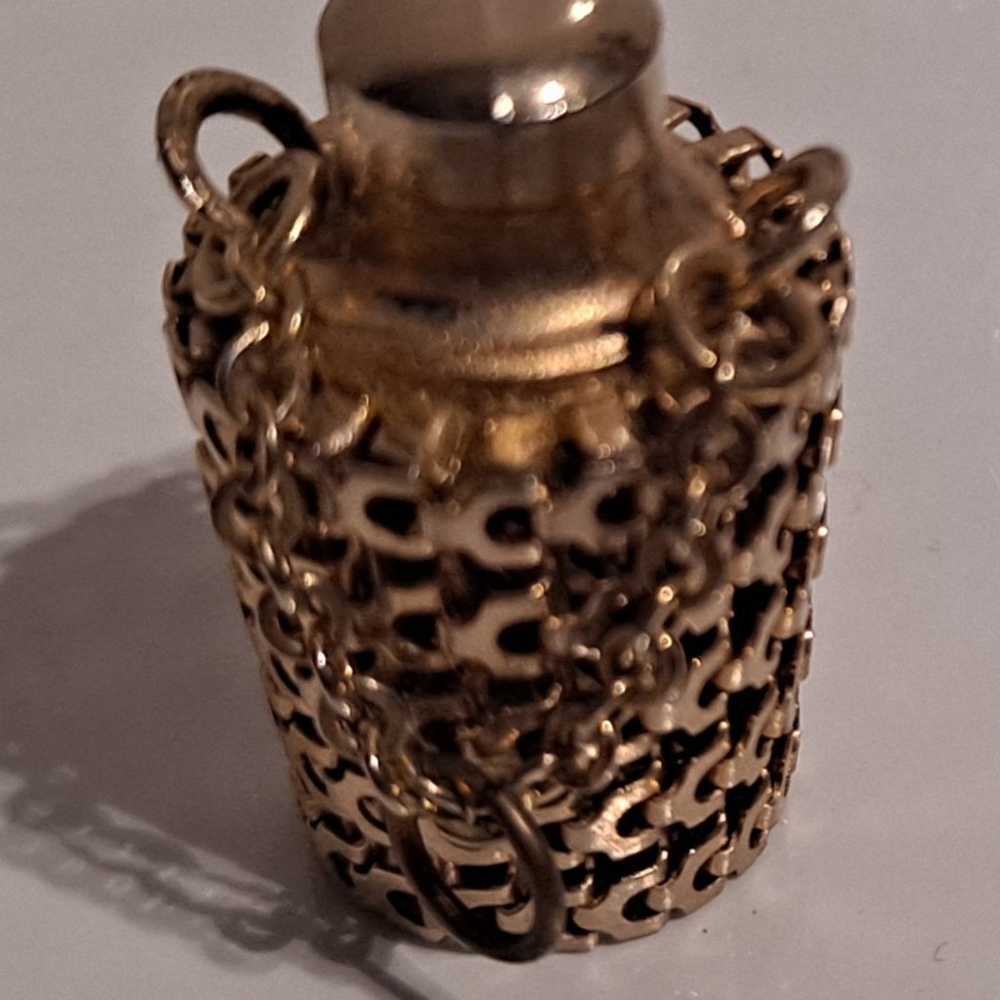 Vintage Miniature gold Tone Perfume Bottle Charm … - image 2