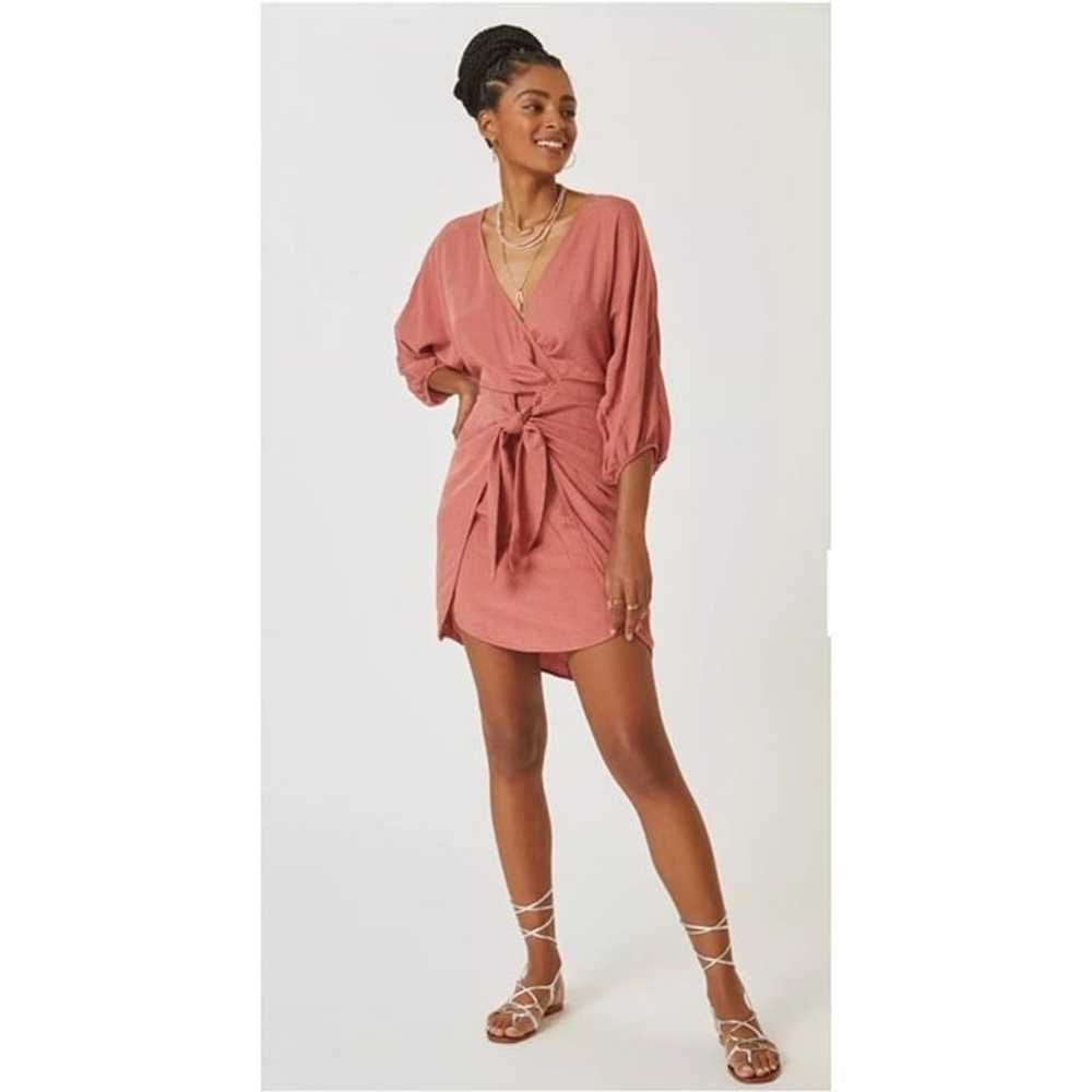 Anthropologie Puff Sleeve Wrap Mini Dress Dusty P… - image 1