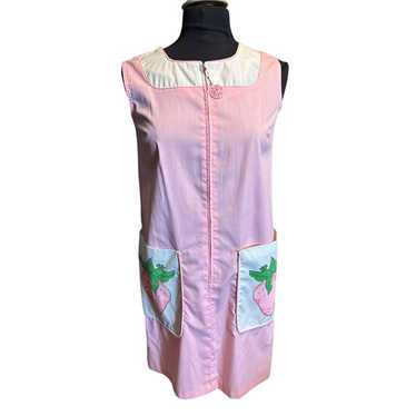 Vintage Pink Apron Dress With Strawberry Pockets … - image 1