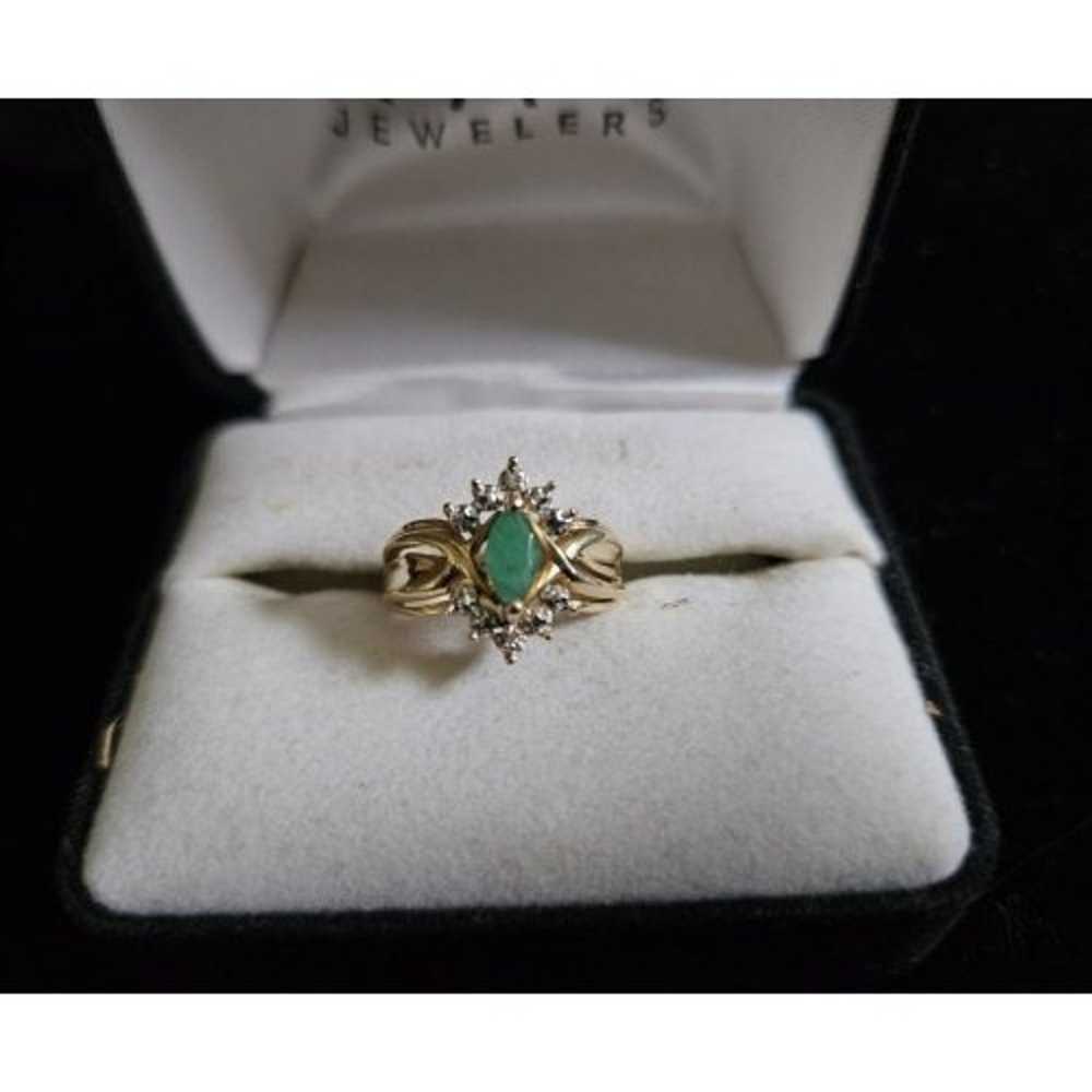 Vintage 14K Gold Emerald Gemstone and Diamond Lad… - image 1