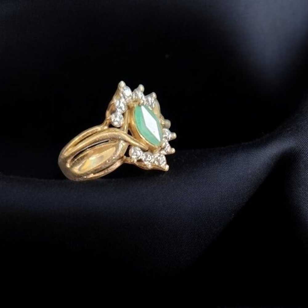 Vintage 14K Gold Emerald Gemstone and Diamond Lad… - image 2