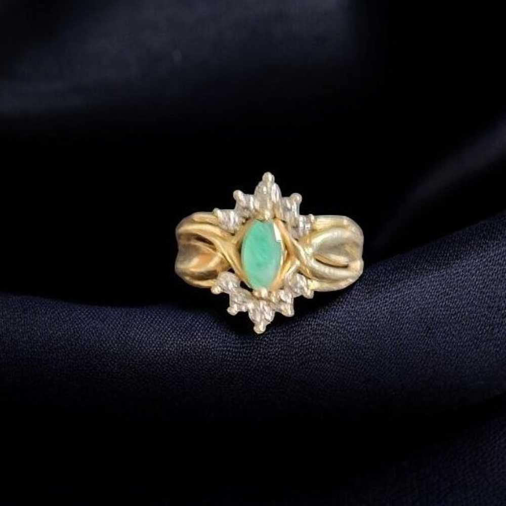 Vintage 14K Gold Emerald Gemstone and Diamond Lad… - image 3